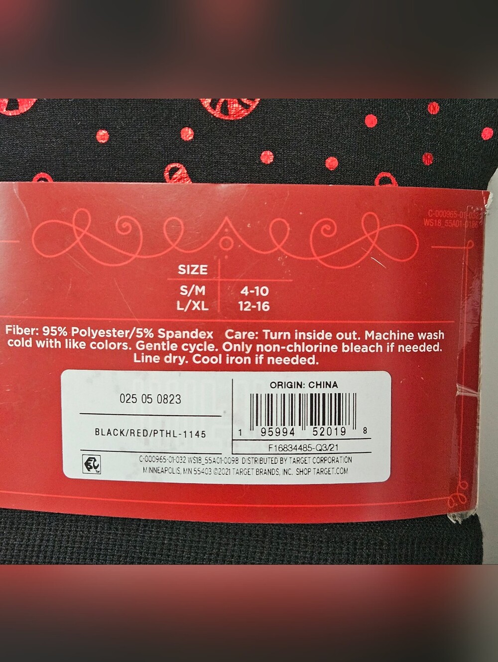 Black Fleece Lined Leggings w/ Red Metallic Candy Canes (Girls Size S/M 4-10) - Picture 3 of 3